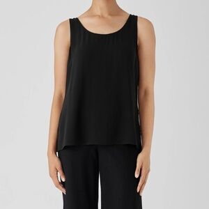 Eileen Fisher Silk Georgette Crepe Scoop Neck Tank - Midnight